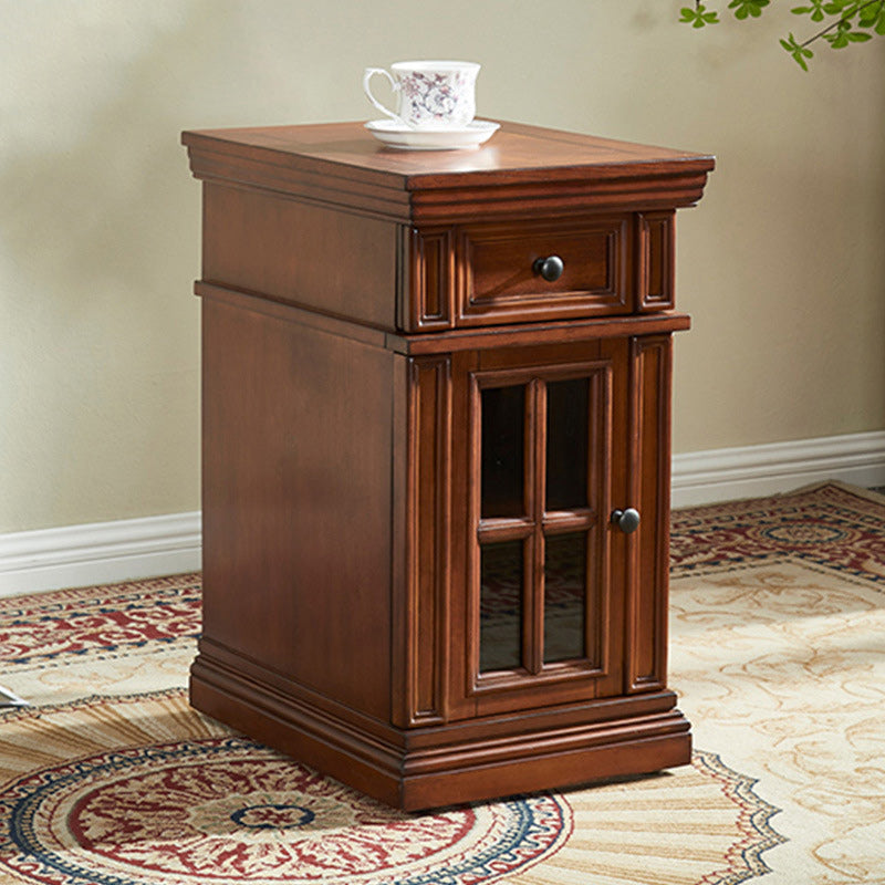 Contemporary Retro Rectangular Rubber Wood Fiberboard Metal Side Table 1-Drawer Cabinet For Bedroom