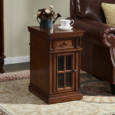 Contemporary Retro Rectangular Rubber Wood Fiberboard Metal Side Table 1-Drawer Cabinet For Bedroom