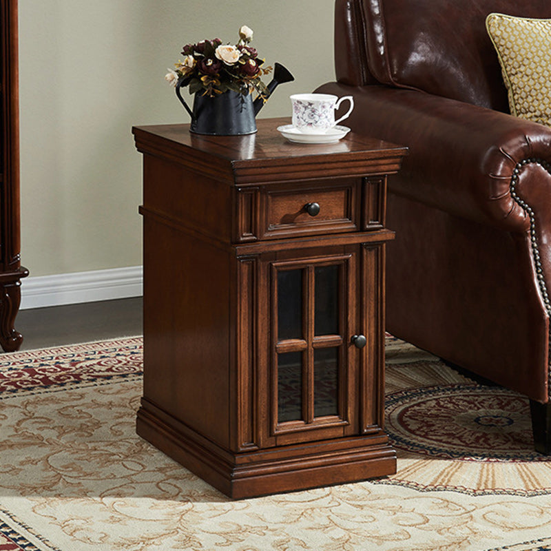 Contemporary Retro Rectangular Rubber Wood Fiberboard Metal Side Table 1-Drawer Cabinet For Bedroom