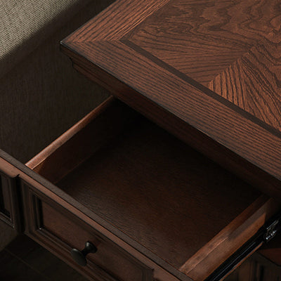 Contemporary Retro Rectangular Rubber Wood Fiberboard Metal Side Table 1-Drawer Cabinet For Bedroom