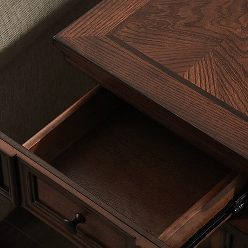 Contemporary Retro Rectangular Rubber Wood Fiberboard Metal Side Table 1-Drawer Cabinet For Bedroom