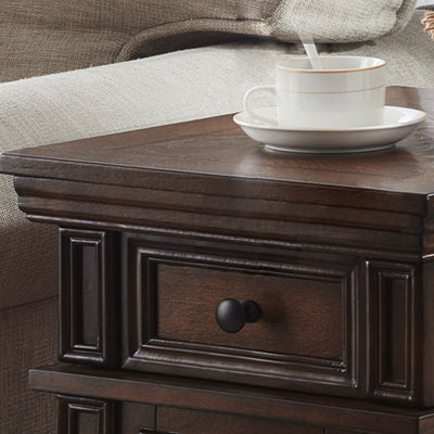 Contemporary Retro Rectangular Rubber Wood Fiberboard Metal Side Table 1-Drawer Cabinet For Bedroom
