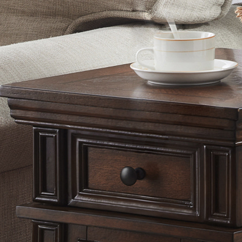 Contemporary Retro Rectangular Rubber Wood Fiberboard Metal Side Table 1-Drawer Cabinet For Bedroom