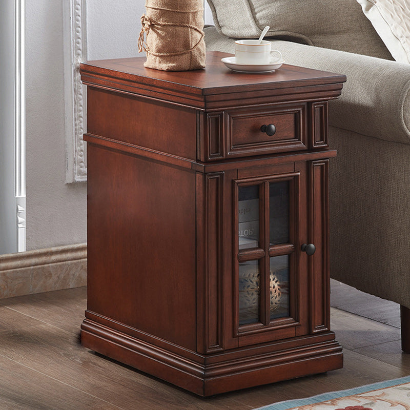 Contemporary Retro Rectangular Rubber Wood Fiberboard Metal Side Table 1-Drawer Cabinet For Bedroom