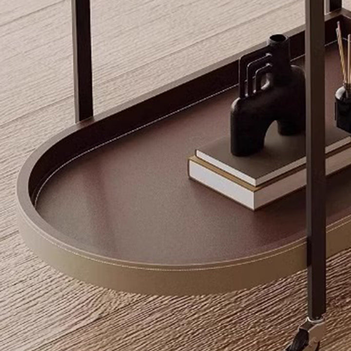 モダンミニマリスト楕円形カーボンスチールサドルレザーステンレススチール棚サイドテーブル2段階可動式リビングルーム用 