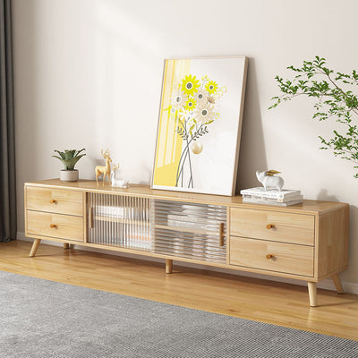 Meuble TV rectangulaire minimaliste moderne en bois massif et verre avec 2 tiroirs pour salon 