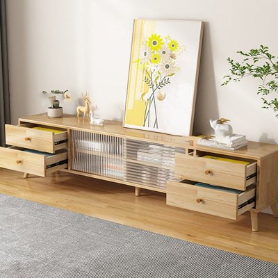 Meuble TV rectangulaire minimaliste moderne en bois massif et verre avec 2 tiroirs pour salon 