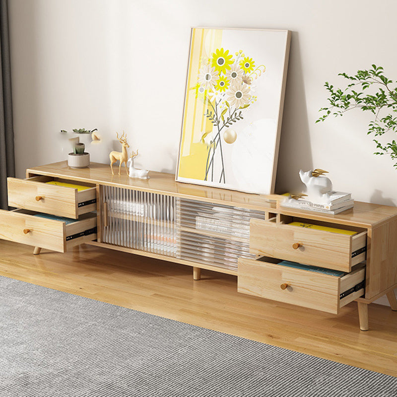 Meuble TV rectangulaire minimaliste moderne en bois massif et verre avec 2 tiroirs pour salon 