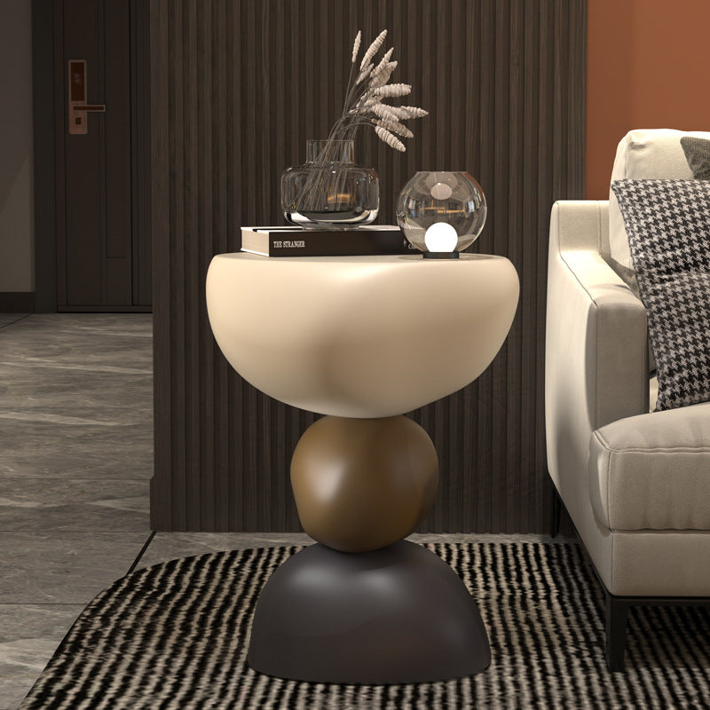 Contemporary Creative Stone Stacking Round Oval Fiberglass Side Table For Living Room