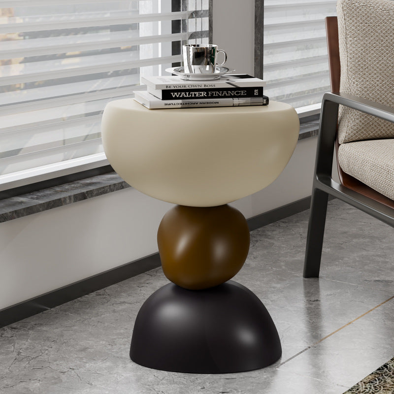 Contemporary Creative Stone Stacking Round Oval Fiberglass Side Table For Living Room