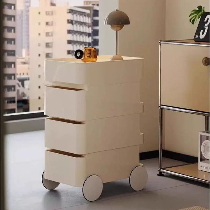 Contemporary Scandinavian Removable Square Rectangular ABS Side Table 2/3 Drawer For Living Room