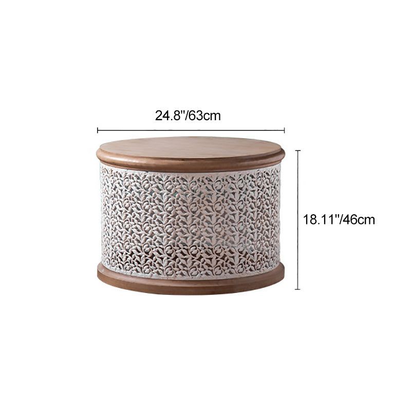 Traditional French Pattern Mesh Cylinder Pine Iron Side Table 1 - Tier For Living Room