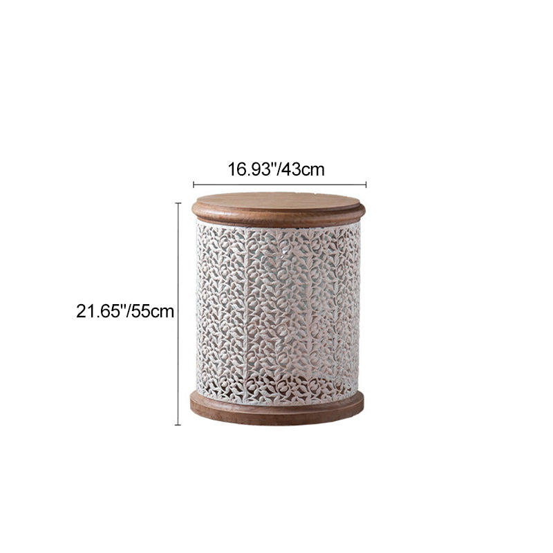 Traditional French Pattern Mesh Cylinder Pine Iron Side Table 1 - Tier For Living Room