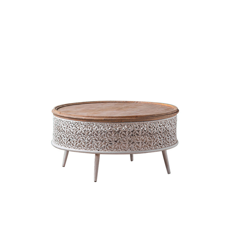 Traditional French Pattern Mesh Cylinder Pine Iron Side Table 1 - Tier For Living Room