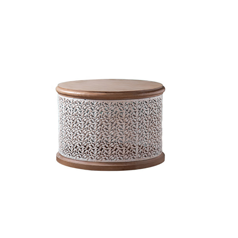 Traditional French Pattern Mesh Cylinder Pine Iron Side Table 1 - Tier For Living Room