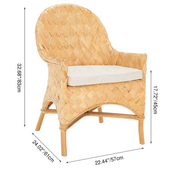 Chaise longue en rotin tressé à la main avec accoudoir - Chaise d'appoint contemporaine nordique pour balcon, patio et salon, intérieur/extérieur avec coussin imperméable 
