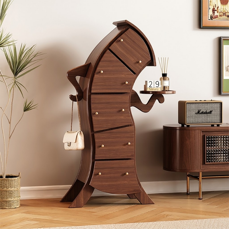 Contemporary Creative Curved Rubberwood End Table 5-Drawer For Living Room