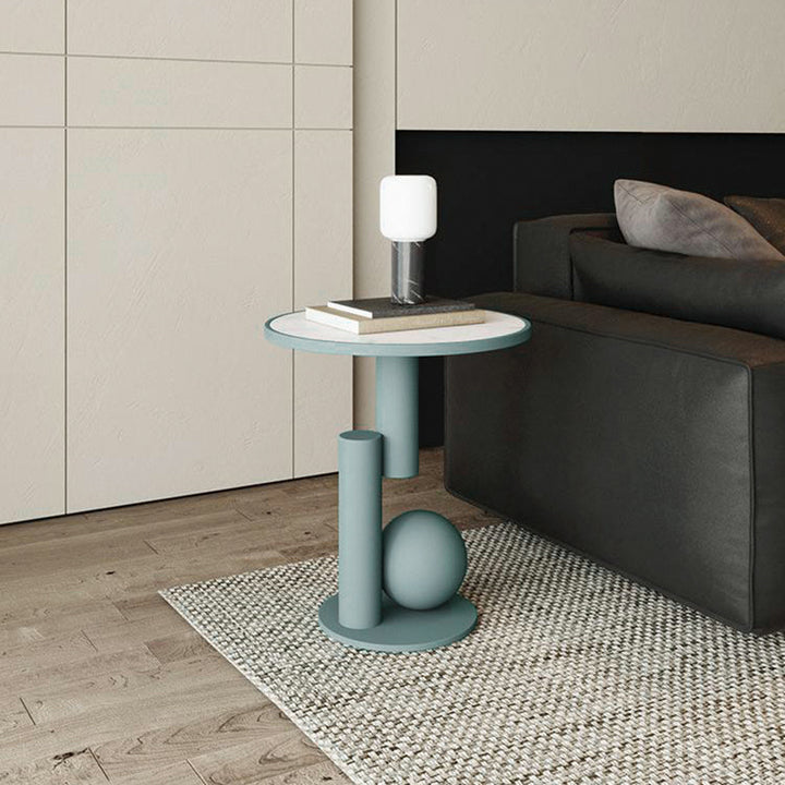 Table basse contemporaine en pierre frittée à base de colonne géométrique pour salon 