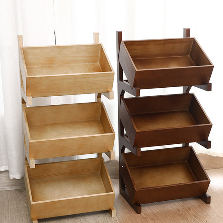 Modern Minimalist Solid Wood Rectangular Storage Shelf With 3-Tier Organizer For Living Room &amp; Kitchen