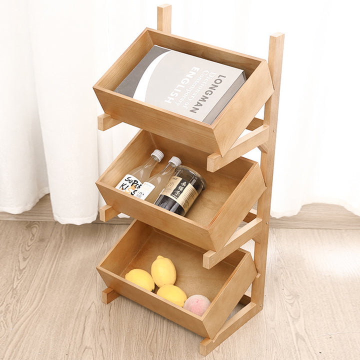 Modern Minimalist Solid Wood Rectangular Storage Shelf With 3-Tier Organizer For Living Room &amp; Kitchen