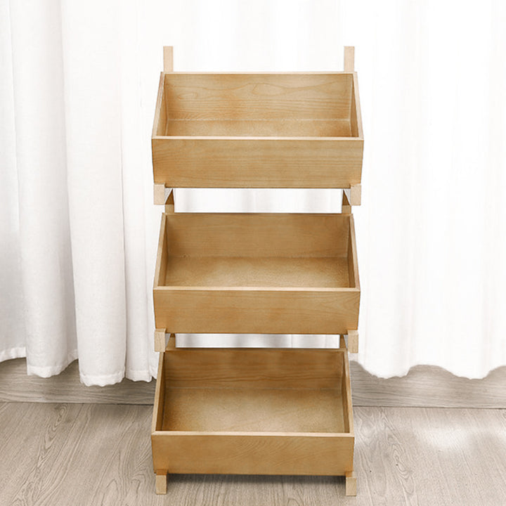 Modern Minimalist Solid Wood Rectangular Storage Shelf With 3-Tier Organizer For Living Room &amp; Kitchen