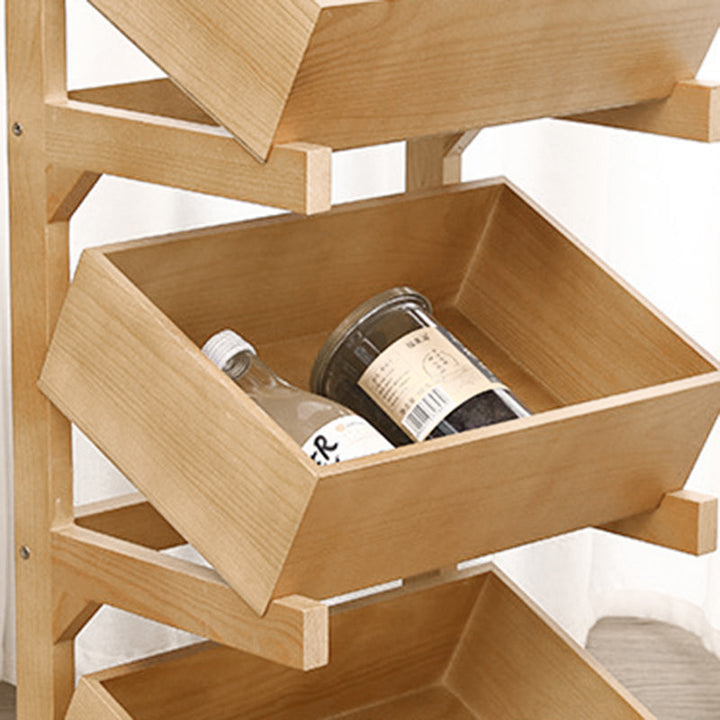Modern Minimalist Solid Wood Rectangular Storage Shelf With 3-Tier Organizer For Living Room &amp; Kitchen