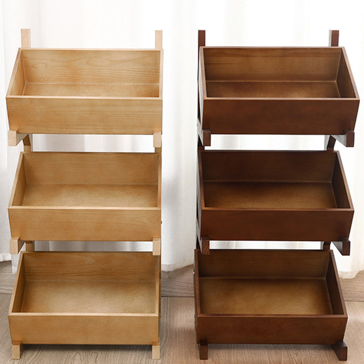 Modern Minimalist Solid Wood Rectangular Storage Shelf With 3-Tier Organizer For Living Room &amp; Kitchen