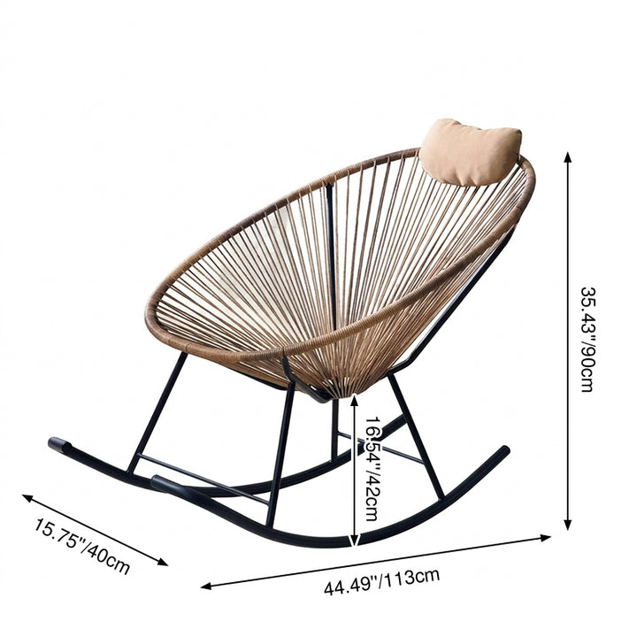 Traditional Vintage Oval Iron PE Rattan Weaving Rocking Chair Backrest Armless For Living Room