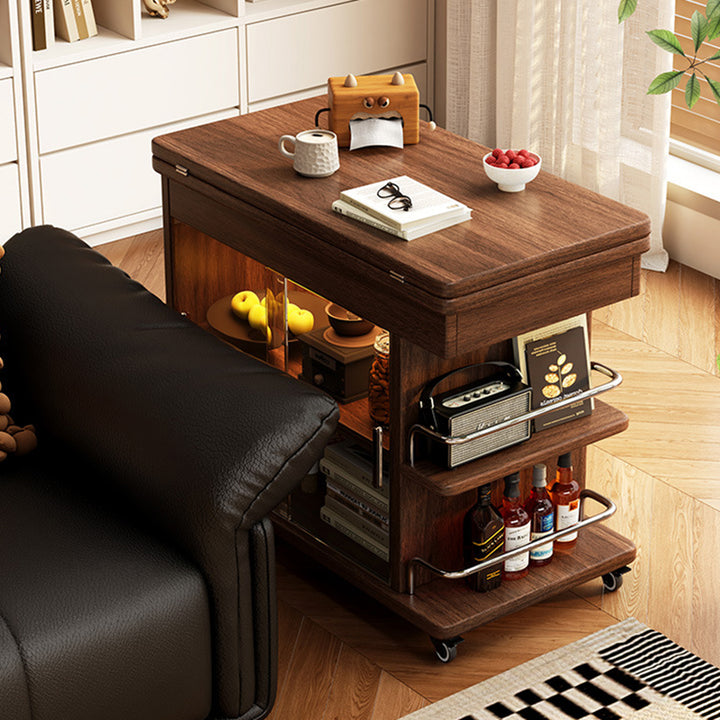 Modern Minimalist Rectangular Plywood Stainless Steel Tempered Glass Side Table 3-Tier For Living Room