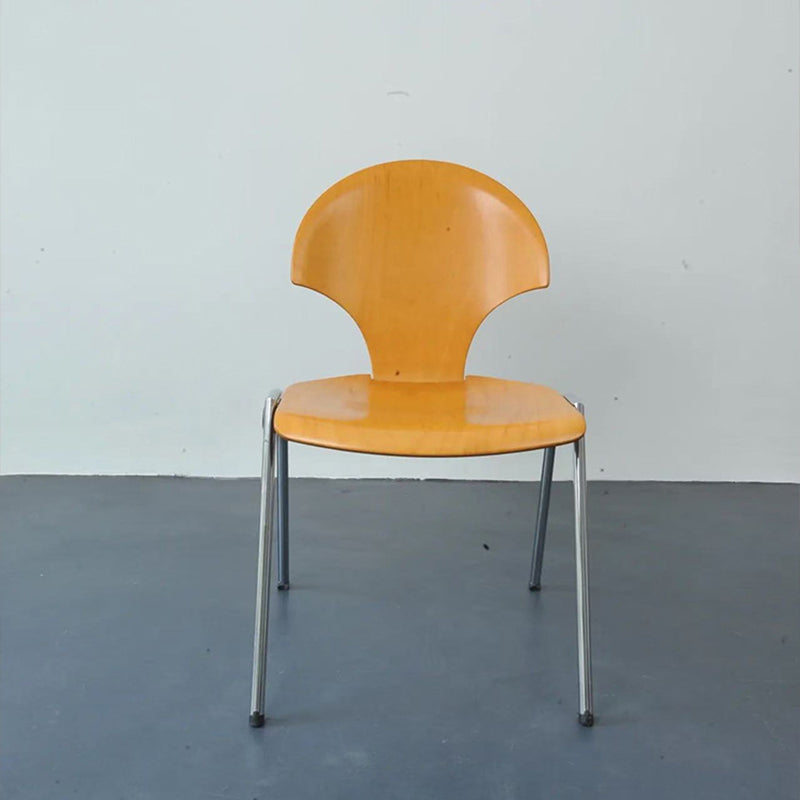 Traditioneller Vintage-Esszimmerstuhl in Ginkgoblatt-Form aus Sperrholz, Edelstahl und Kunstleder, mit Rückenlehne und ohne Armlehnen, für das Esszimmer 
