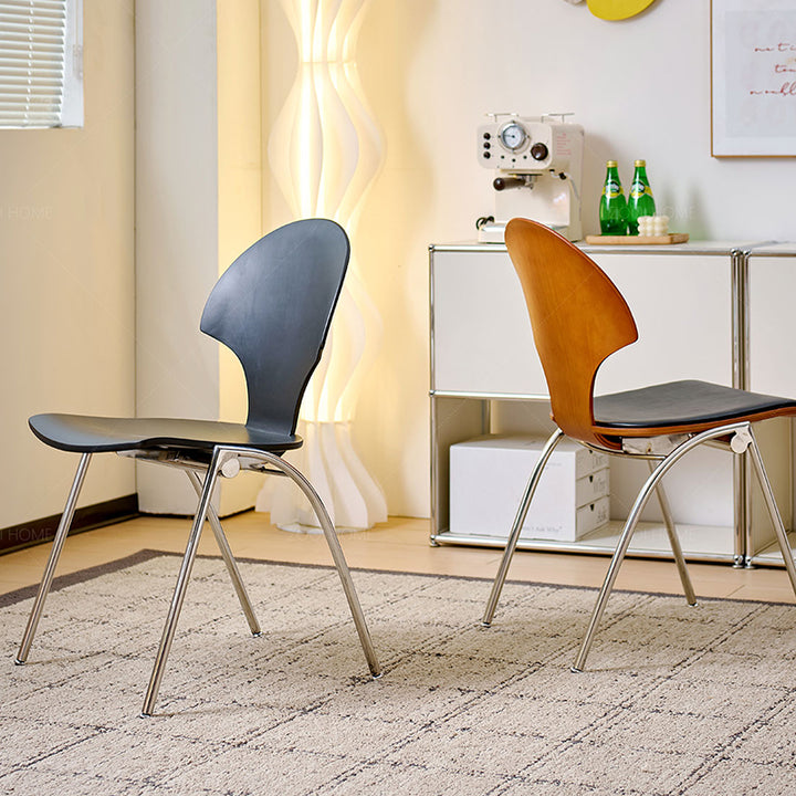 Traditional Vintage Ginkgo Leaves Shape Plywood Stainless Steel Faux Leather Dining Chair Backrest Armless For Dining Room
