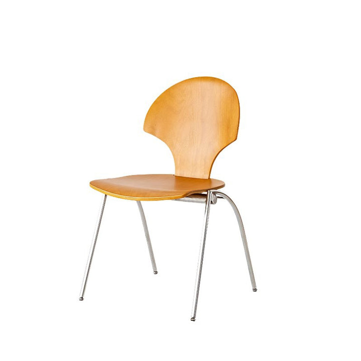 Traditioneller Vintage-Esszimmerstuhl in Ginkgoblatt-Form aus Sperrholz, Edelstahl und Kunstleder, mit Rückenlehne und ohne Armlehnen, für das Esszimmer 