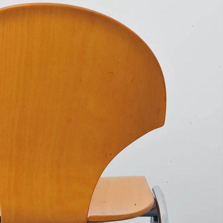 Traditioneller Vintage-Esszimmerstuhl in Ginkgoblatt-Form aus Sperrholz, Edelstahl und Kunstleder, mit Rückenlehne und ohne Armlehnen, für das Esszimmer 