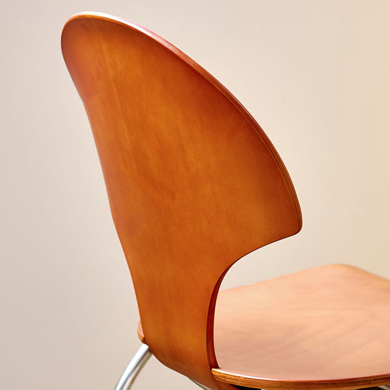 Traditioneller Vintage-Esszimmerstuhl in Ginkgoblatt-Form aus Sperrholz, Edelstahl und Kunstleder, mit Rückenlehne und ohne Armlehnen, für das Esszimmer 