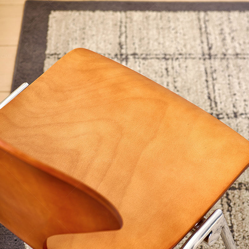 Traditioneller Vintage-Esszimmerstuhl in Ginkgoblatt-Form aus Sperrholz, Edelstahl und Kunstleder, mit Rückenlehne und ohne Armlehnen, für das Esszimmer 