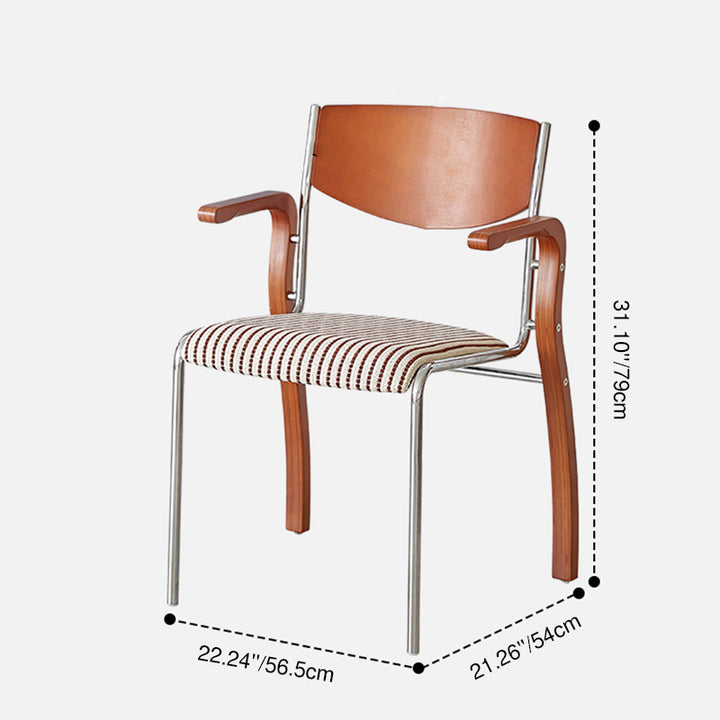 Silla de comedor contemporánea retro rectangular de contrachapado, hierro y tela con respaldo y reposabrazos para comedor 