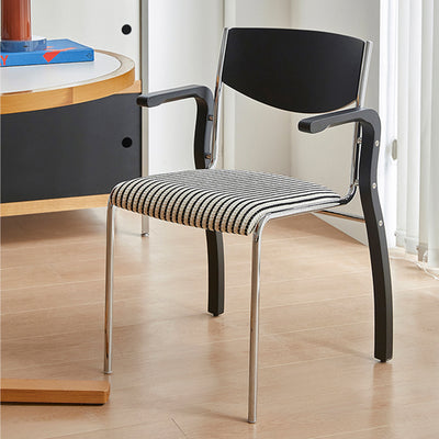 Contemporary Retro Rectangular Solid Wood Multi-Layer Board Iron Fabric Dining Chair Backrest Armrest For Dining Room