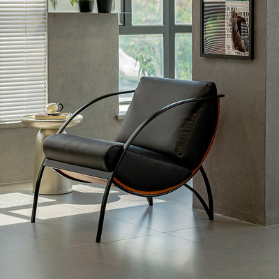 Contemporary Retro Curved Rectangular Solid Wood Multi-Layer Board Iron Microfiber Leather Detachable Accent Chair Backrest Armrest For Living Room