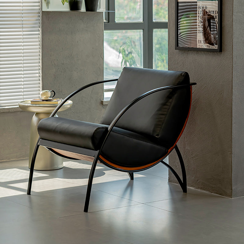 Contemporary Retro Curved Rectangular Solid Wood Multi-Layer Board Iron Microfiber Leather Detachable Accent Chair Backrest Armrest For Living Room