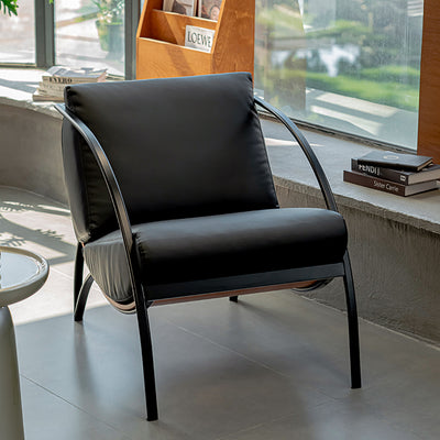 Contemporary Retro Curved Rectangular Solid Wood Multi-Layer Board Iron Microfiber Leather Detachable Accent Chair Backrest Armrest For Living Room