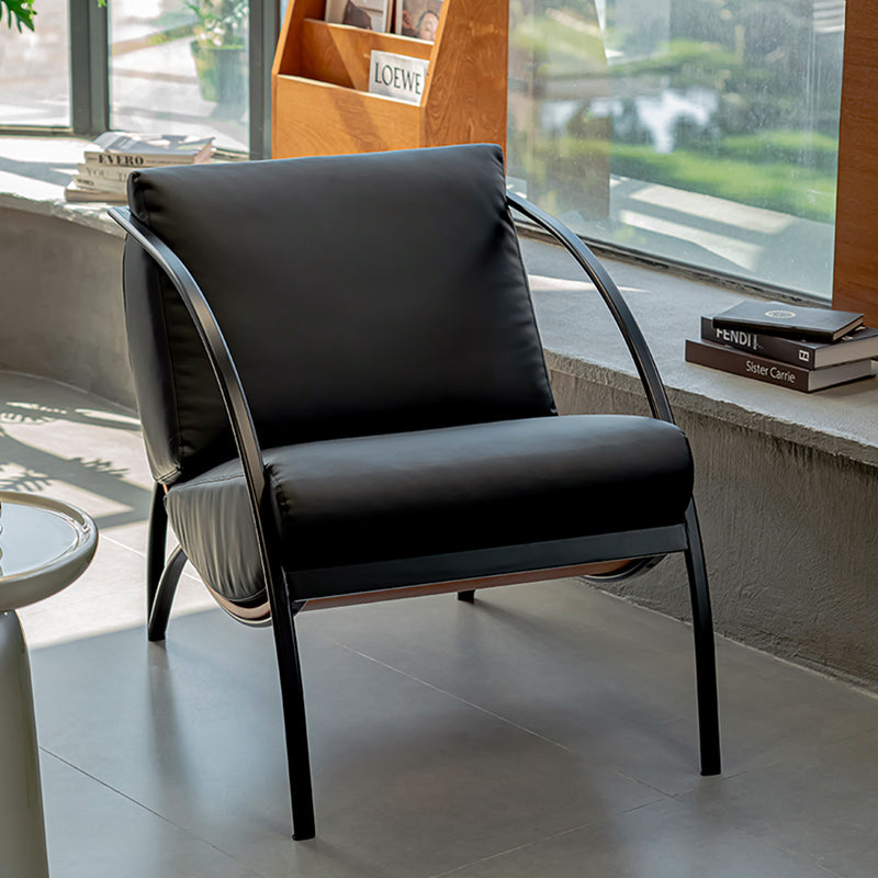 Contemporary Retro Curved Rectangular Solid Wood Multi-Layer Board Iron Microfiber Leather Detachable Accent Chair Backrest Armrest For Living Room