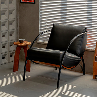 Contemporary Retro Curved Rectangular Solid Wood Multi-Layer Board Iron Microfiber Leather Detachable Accent Chair Backrest Armrest For Living Room