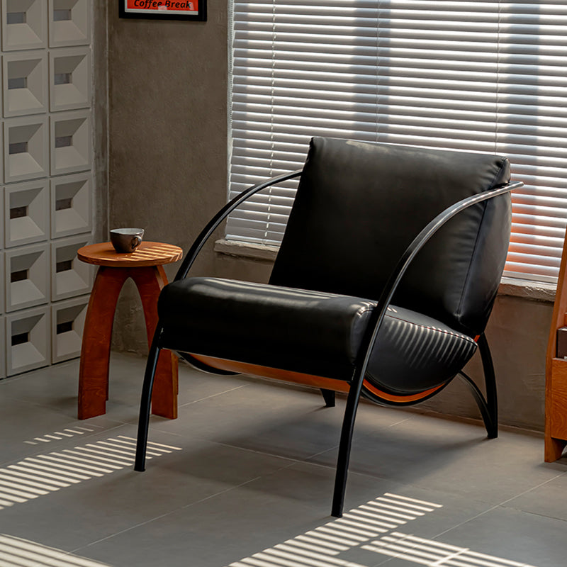 Contemporary Retro Curved Rectangular Solid Wood Multi-Layer Board Iron Microfiber Leather Detachable Accent Chair Backrest Armrest For Living Room