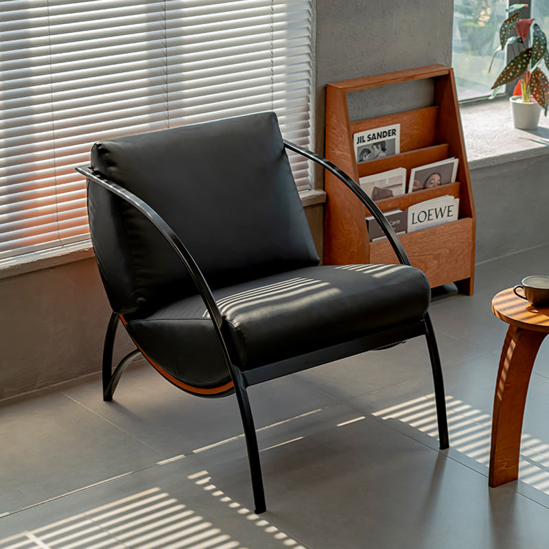 Contemporary Retro Curved Rectangular Solid Wood Multi-Layer Board Iron Microfiber Leather Detachable Accent Chair Backrest Armrest For Living Room