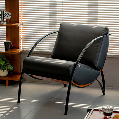 Contemporary Retro Curved Rectangular Solid Wood Multi-Layer Board Iron Microfiber Leather Detachable Accent Chair Backrest Armrest For Living Room