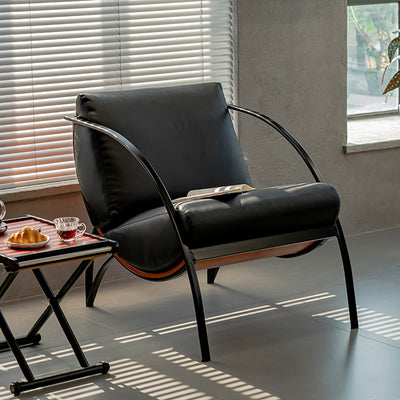 Contemporary Retro Curved Rectangular Solid Wood Multi-Layer Board Iron Microfiber Leather Detachable Accent Chair Backrest Armrest For Living Room