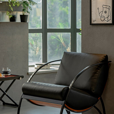 Contemporary Retro Curved Rectangular Solid Wood Multi-Layer Board Iron Microfiber Leather Detachable Accent Chair Backrest Armrest For Living Room