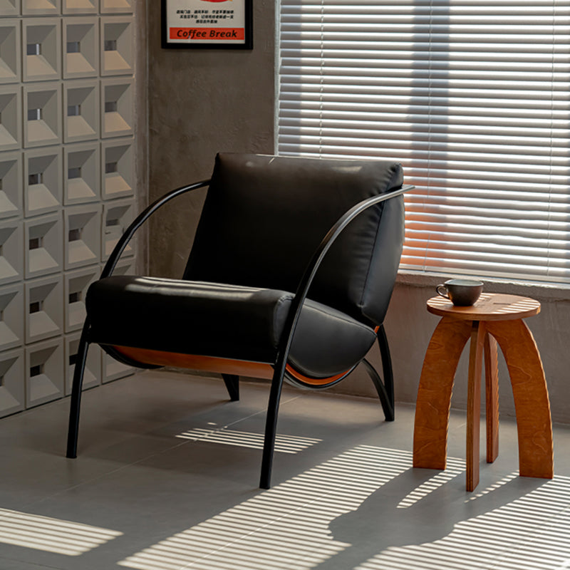 Contemporary Retro Curved Rectangular Solid Wood Multi-Layer Board Iron Microfiber Leather Detachable Accent Chair Backrest Armrest For Living Room