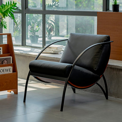 Contemporary Retro Curved Rectangular Solid Wood Multi-Layer Board Iron Microfiber Leather Detachable Accent Chair Backrest Armrest For Living Room