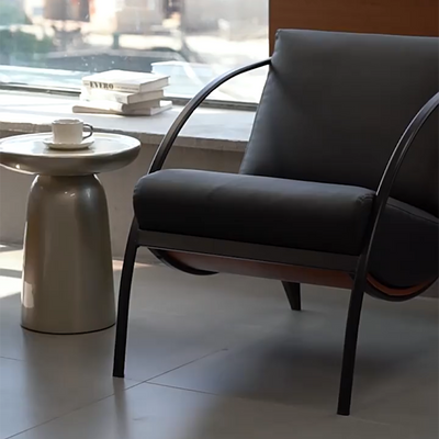 Contemporary Retro Curved Rectangular Solid Wood Multi-Layer Board Iron Microfiber Leather Detachable Accent Chair Backrest Armrest For Living Room